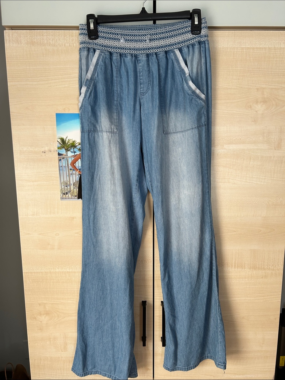Light Wash Chambray Elastic Waist Trousers